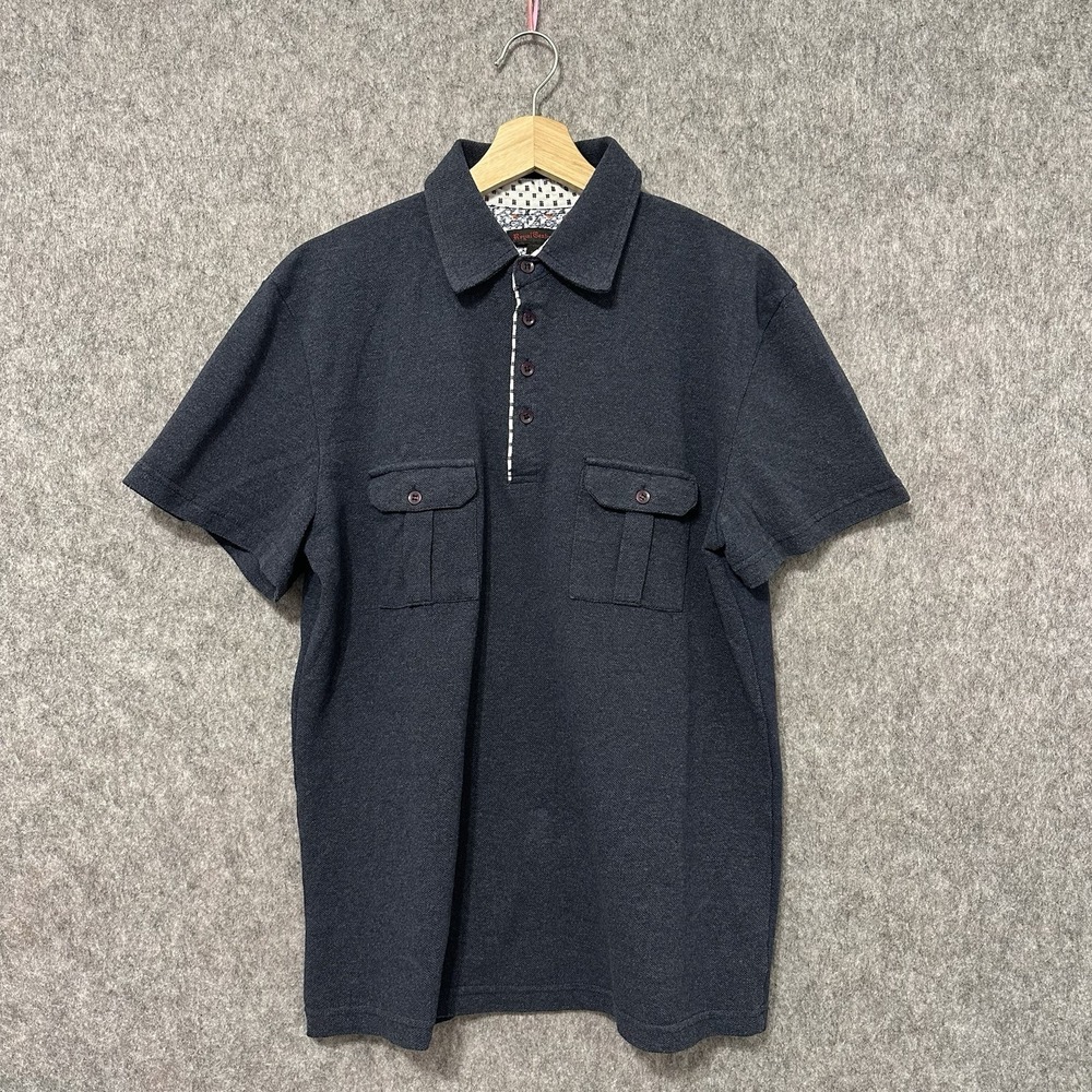 Royal Testimony Polo Shirt Men's L Navy Blue Short Sleeve Dual Pocket